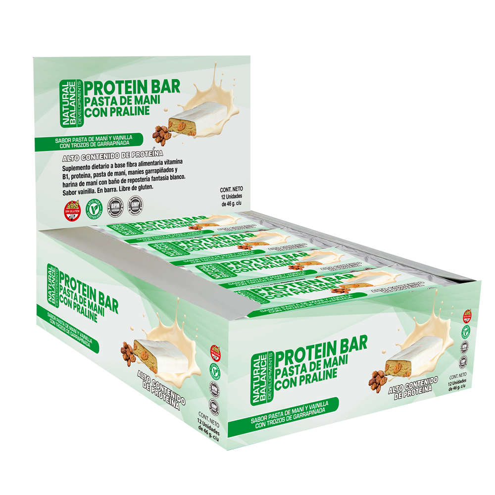 Protein Bar - Pasta de Maní con Praliné - Caja x 12 unidades